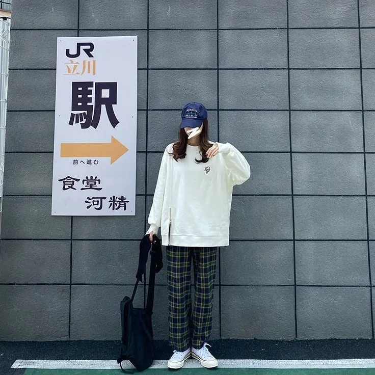 Plaid Pants With Elastic Waist And Drawstring