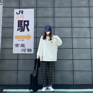 Plaid Pants With Elastic Waist And Drawstring