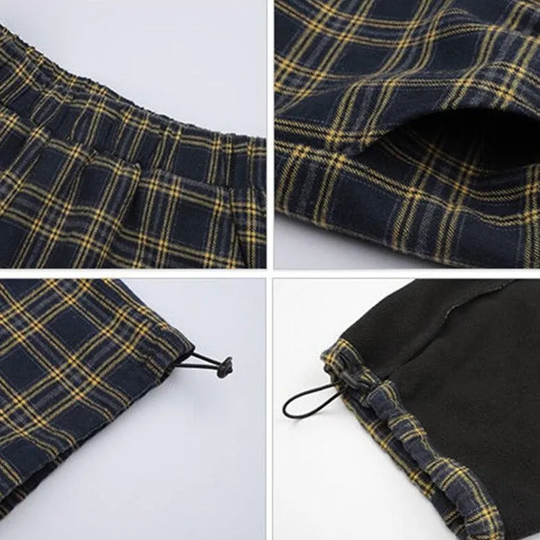 Plaid Pants With Elastic Waist And Drawstring