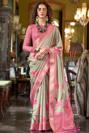 Pleasing Pink Banarasi Silk Digital Printed Traditional Saree