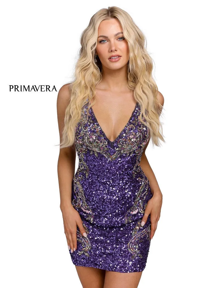 Primavera Couture 3301 Size 8 Fuchsia short sequins fitted cocktail dress homecoming dress Backless Corset