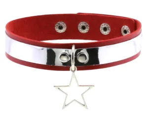 Red Vegan Leather Collar w/ Metal Piece and Star Detail