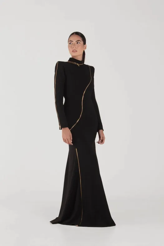 Rina Black Long Sleeves Dress