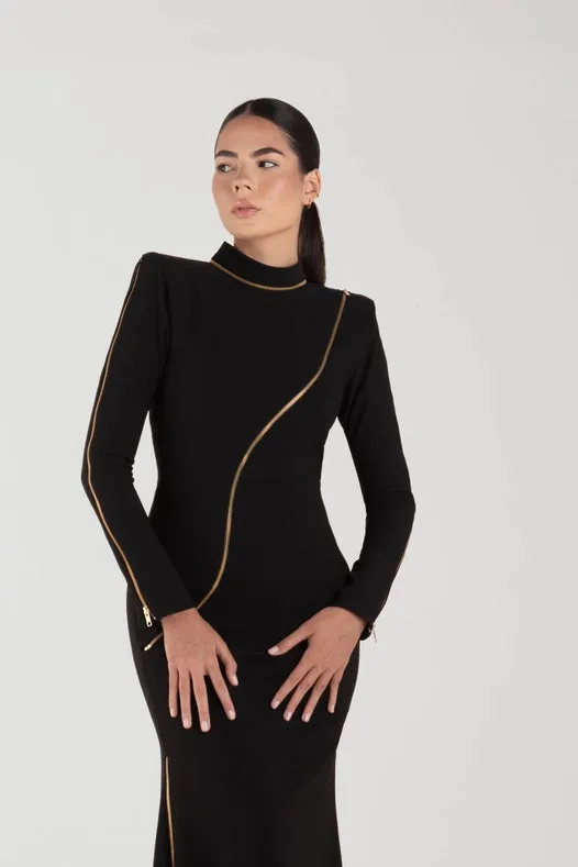 Rina Black Long Sleeves Dress
