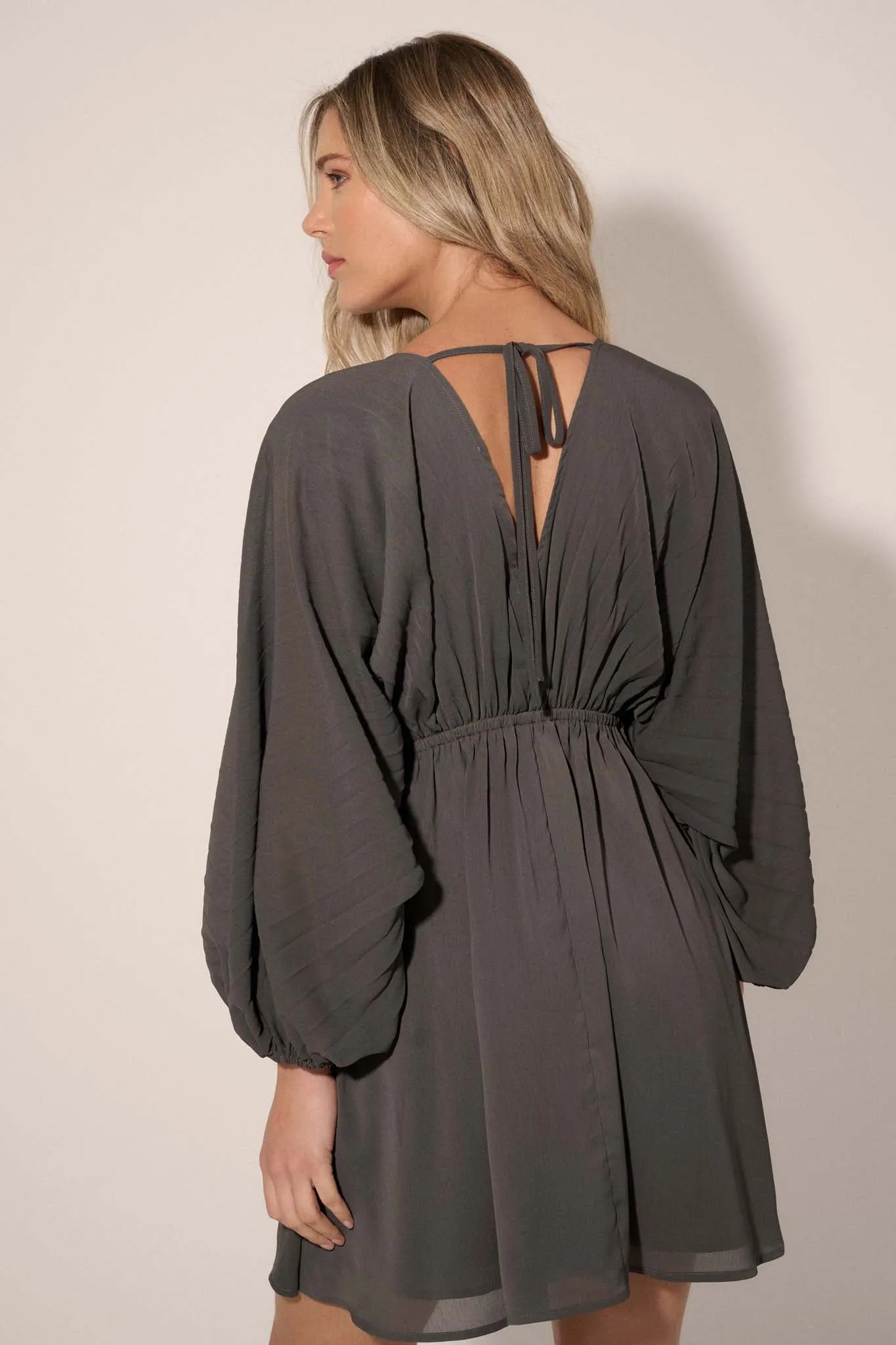 Ripple Effect Accordion Pleated Kimono Mini Dress