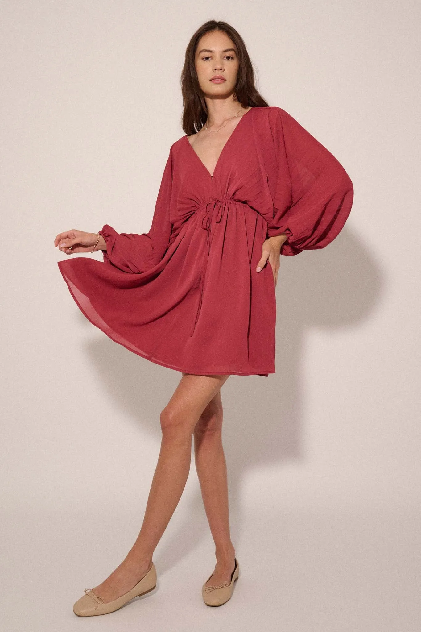 Ripple Effect Accordion Pleated Kimono Mini Dress