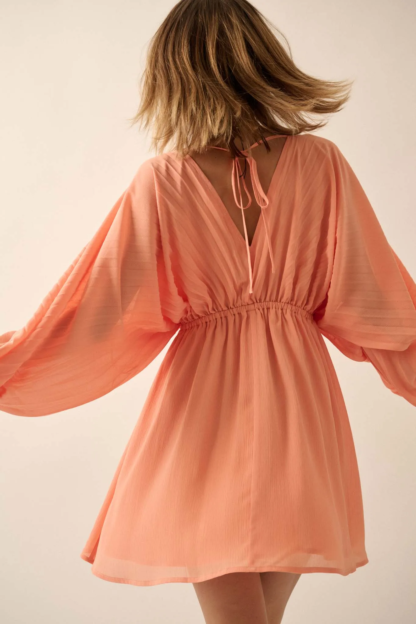 Ripple Effect Accordion Pleated Kimono Mini Dress