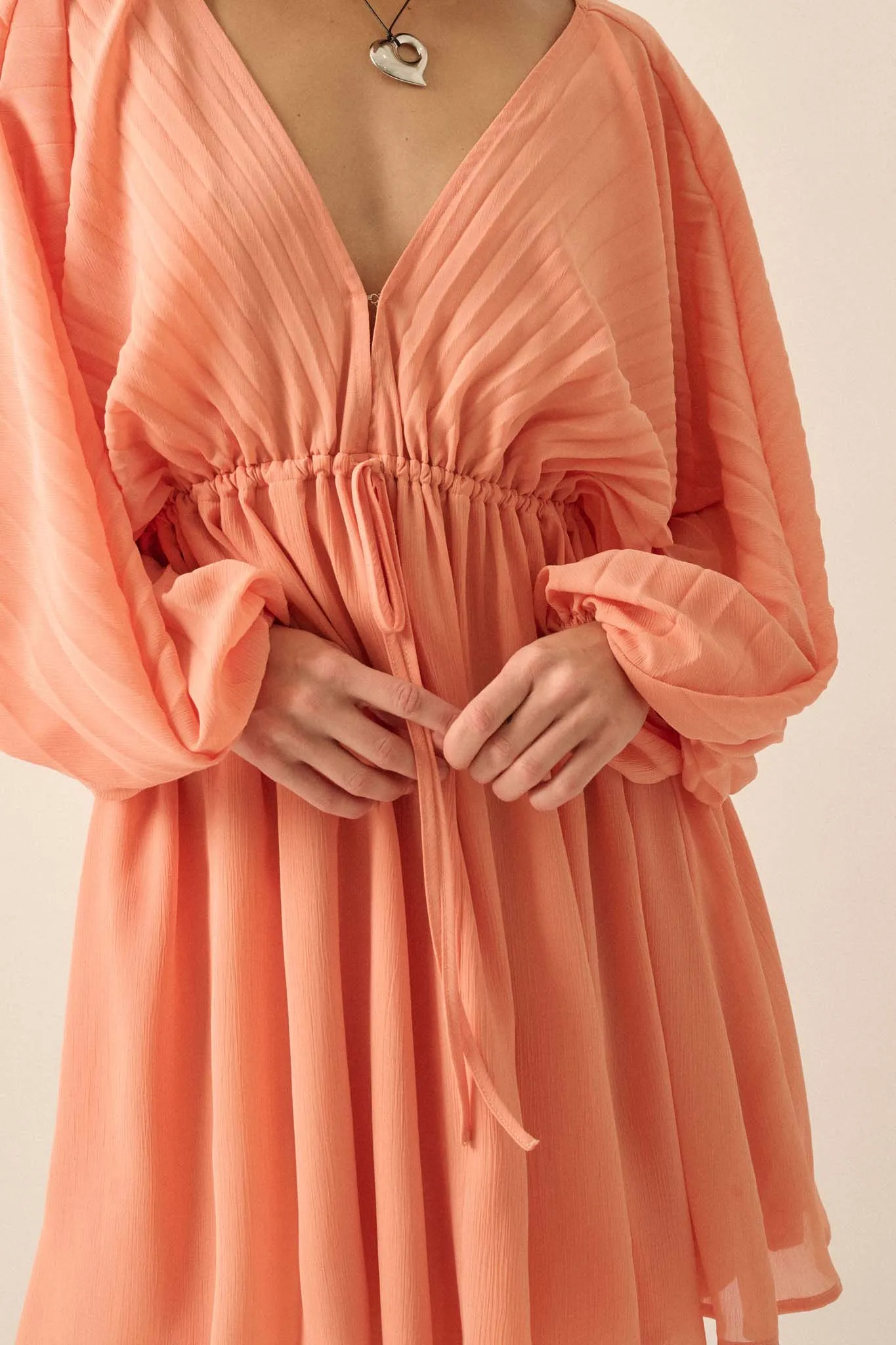 Ripple Effect Accordion Pleated Kimono Mini Dress