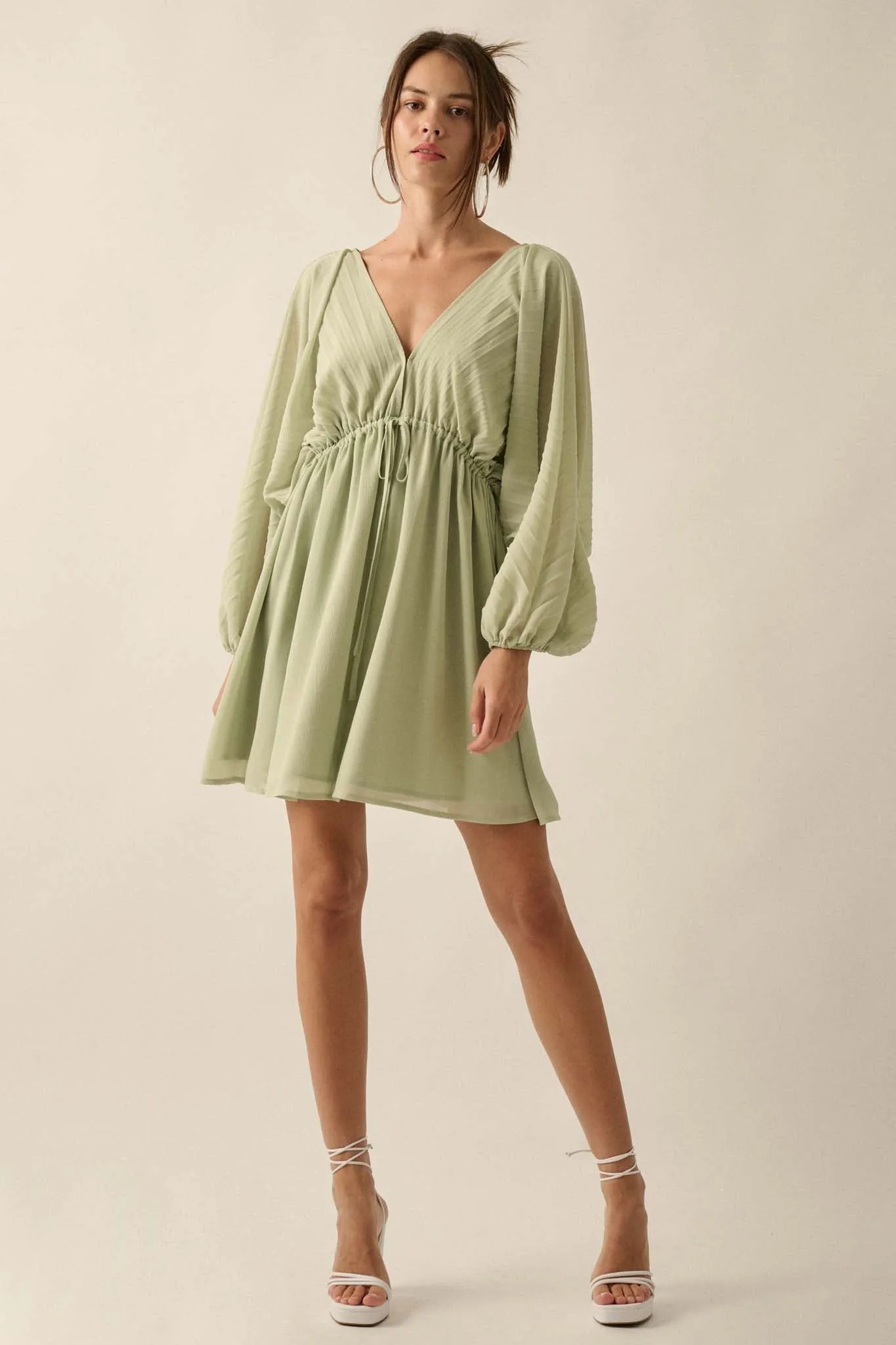 Ripple Effect Accordion Pleated Kimono Mini Dress