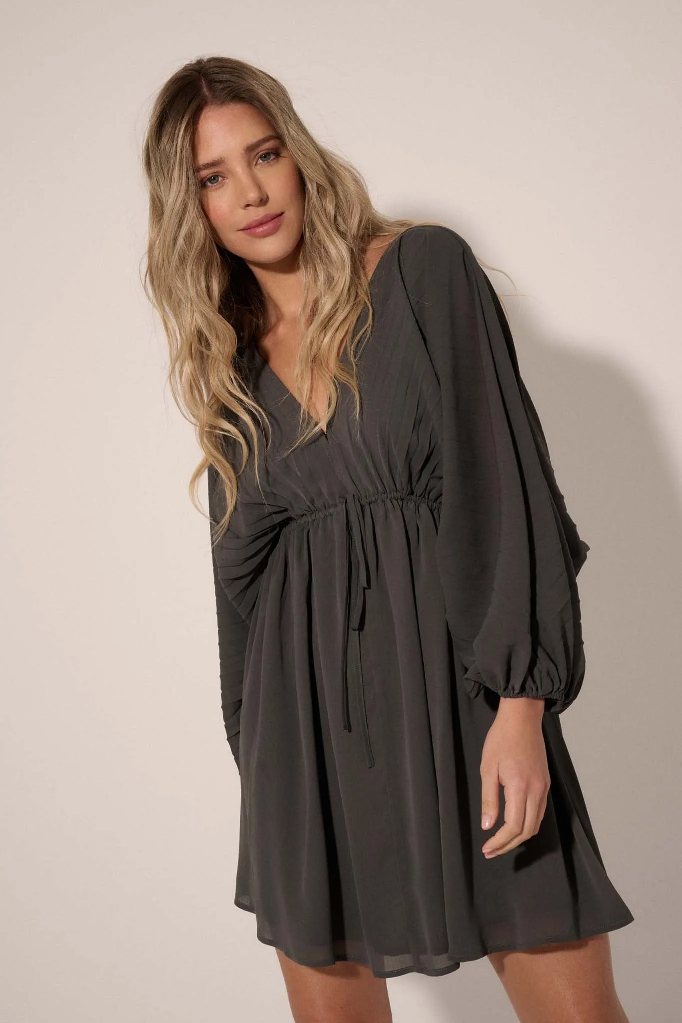 Ripple Effect Accordion Pleated Kimono Mini Dress