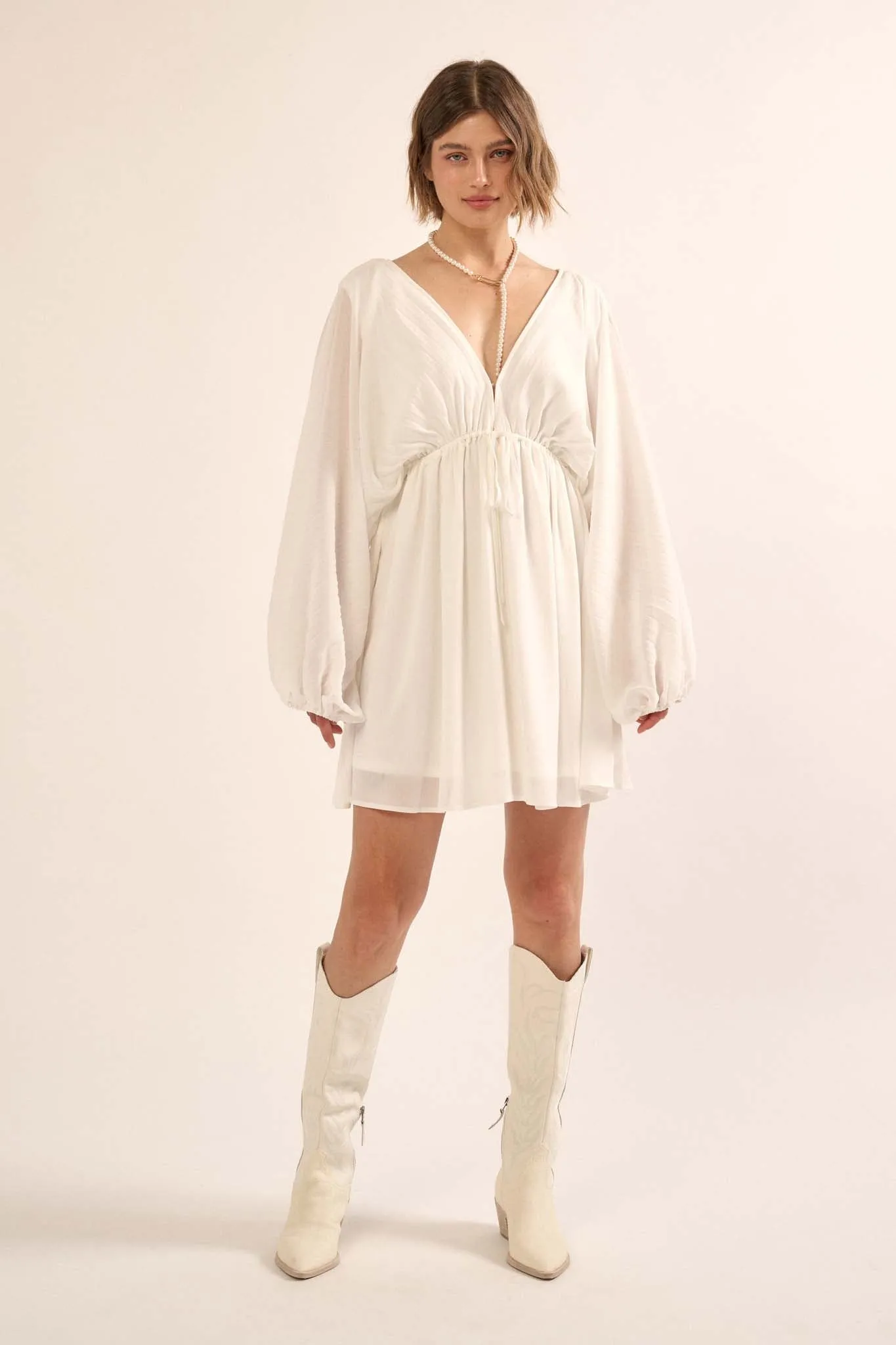 Ripple Effect Accordion Pleated Kimono Mini Dress