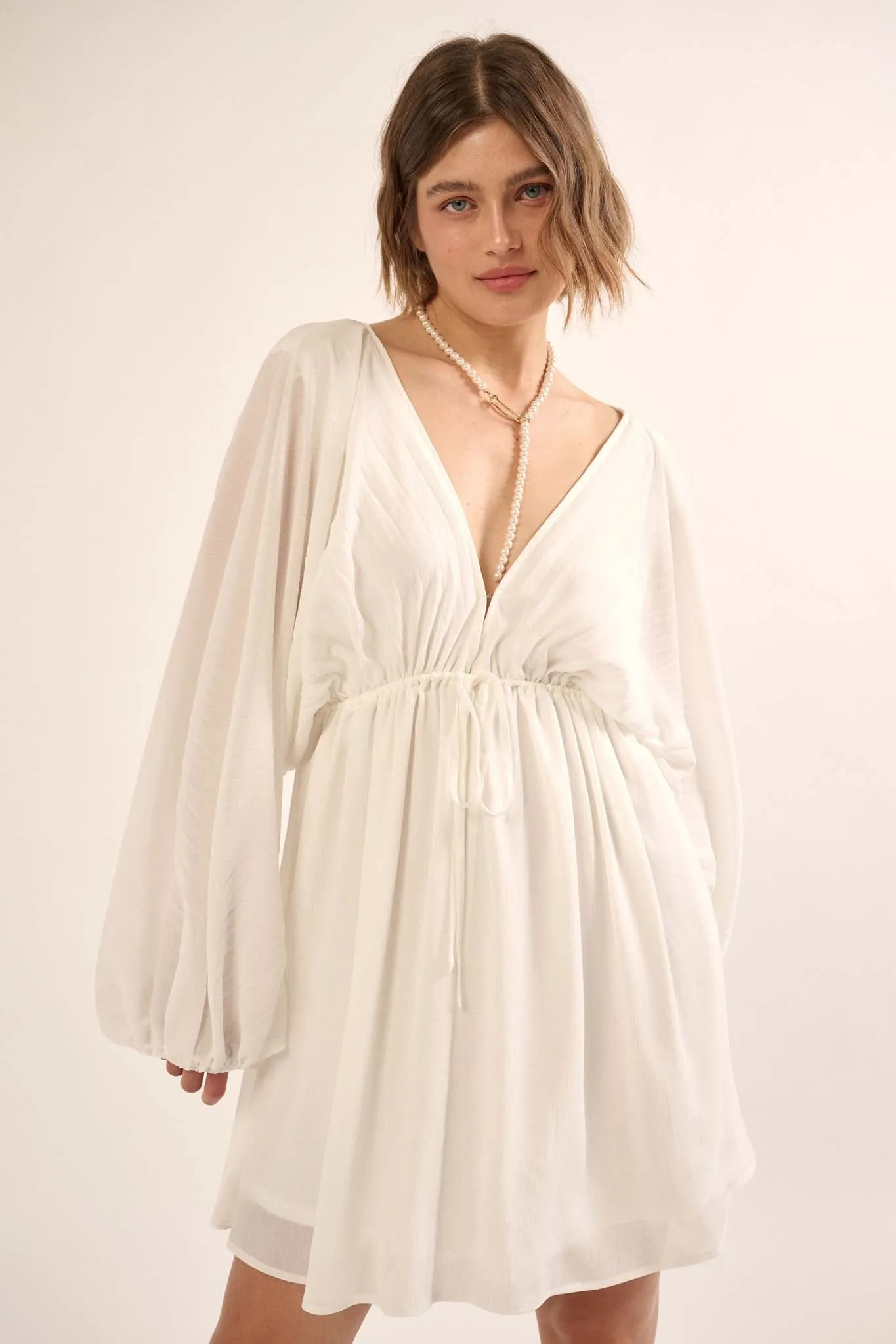 Ripple Effect Accordion Pleated Kimono Mini Dress