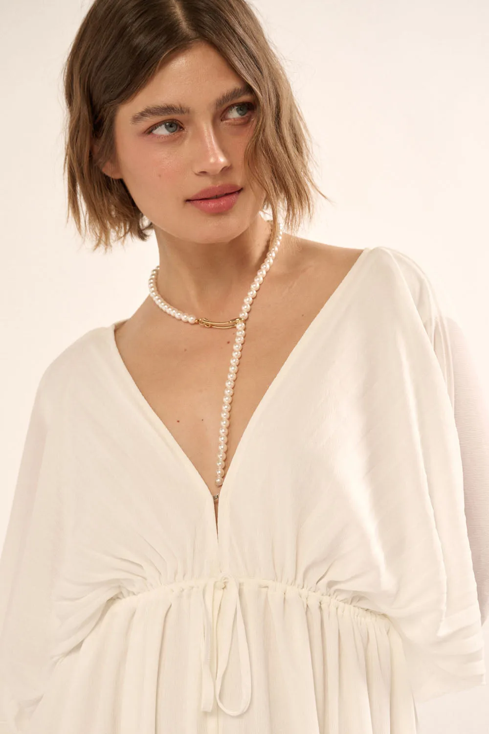 Ripple Effect Accordion Pleated Kimono Mini Dress