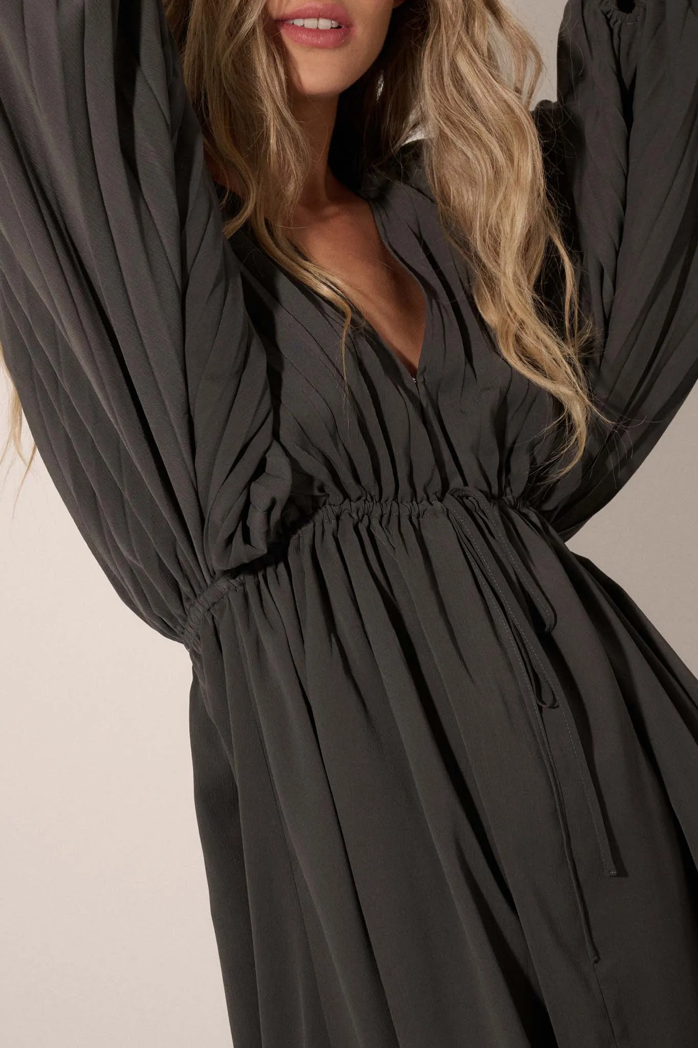 Ripple Effect Accordion Pleated Kimono Mini Dress