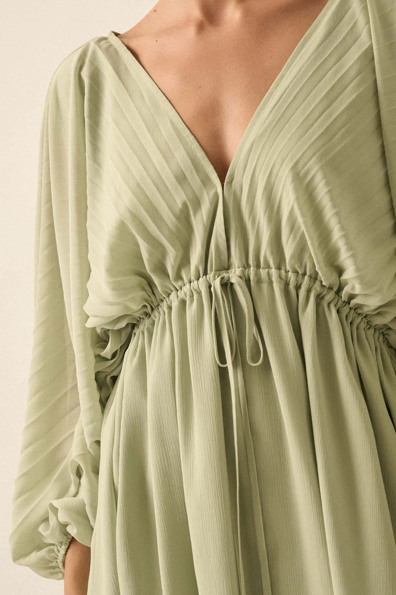 Ripple Effect Accordion Pleated Kimono Mini Dress
