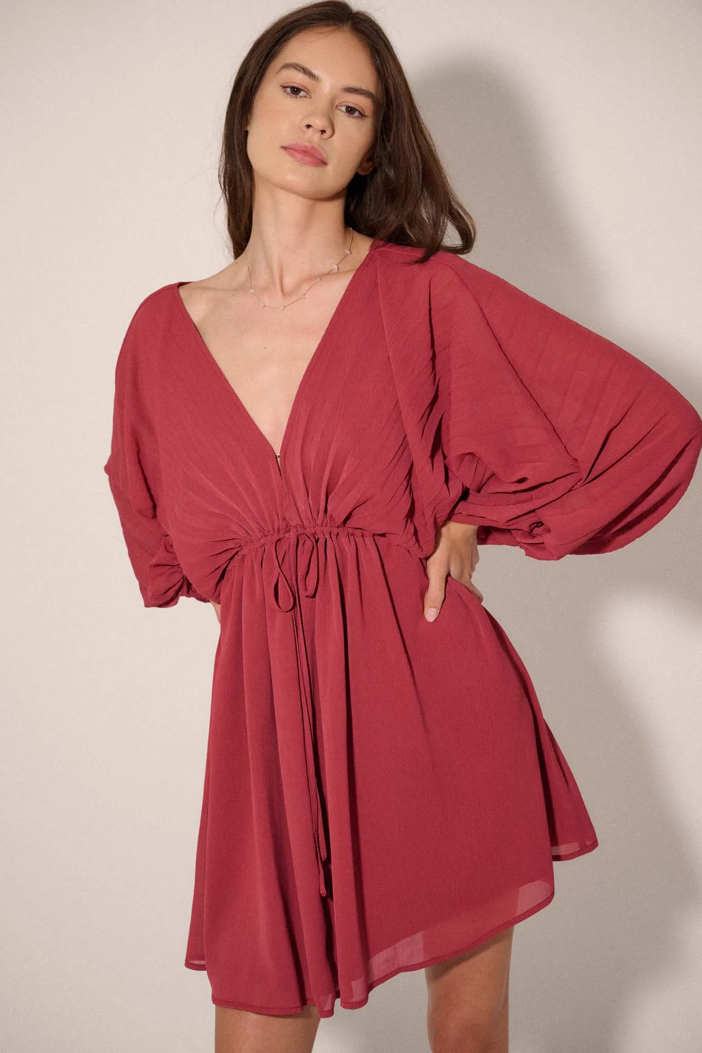 Ripple Effect Accordion Pleated Kimono Mini Dress