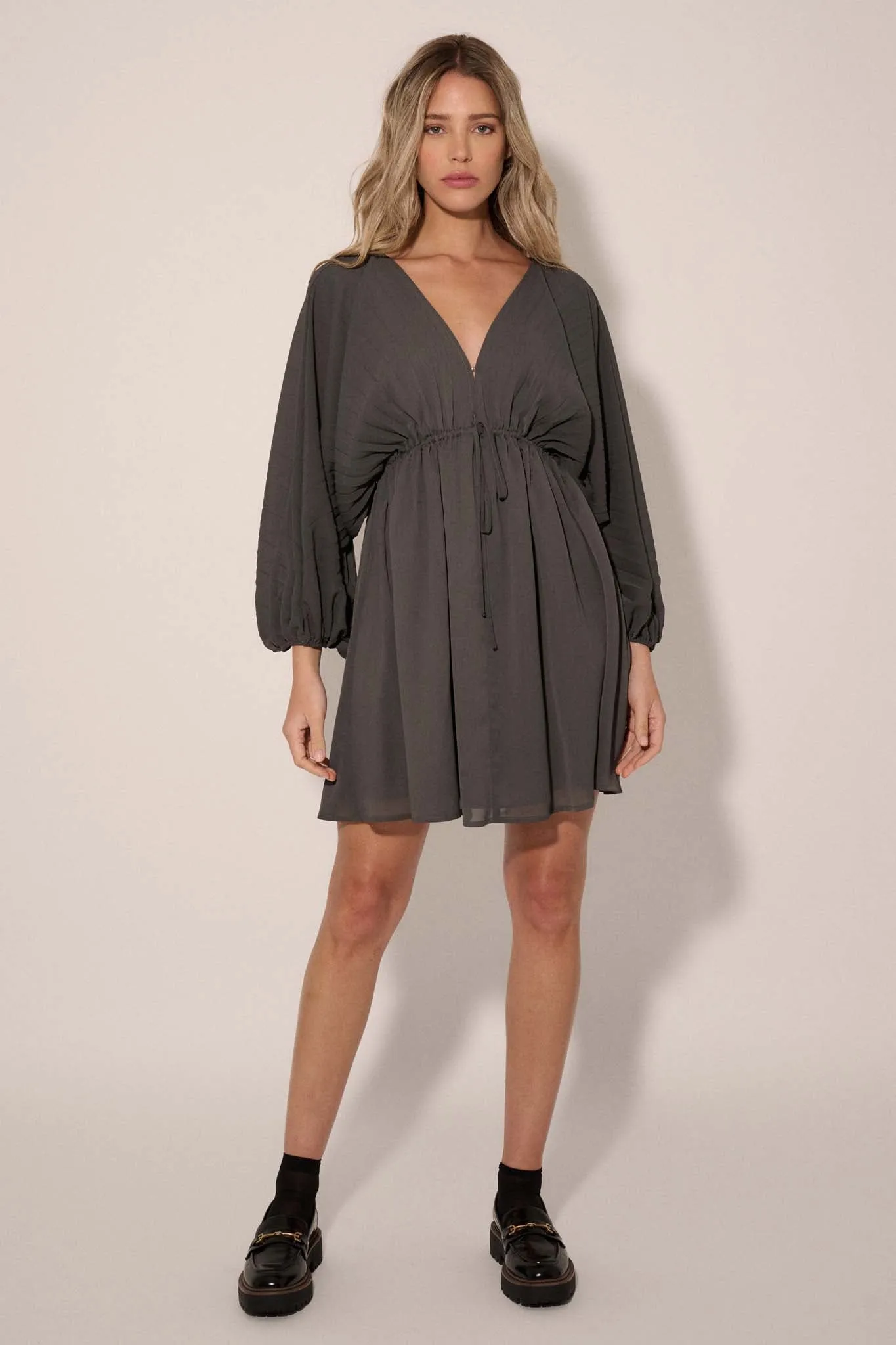 Ripple Effect Accordion Pleated Kimono Mini Dress