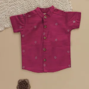 Royal Berry: Maroon Silk Shirt for Boys with Festive Flair