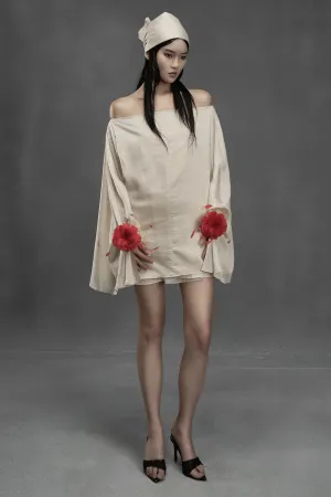 Shrimp Straight Off-Shoulder Chiffon Mini Dress