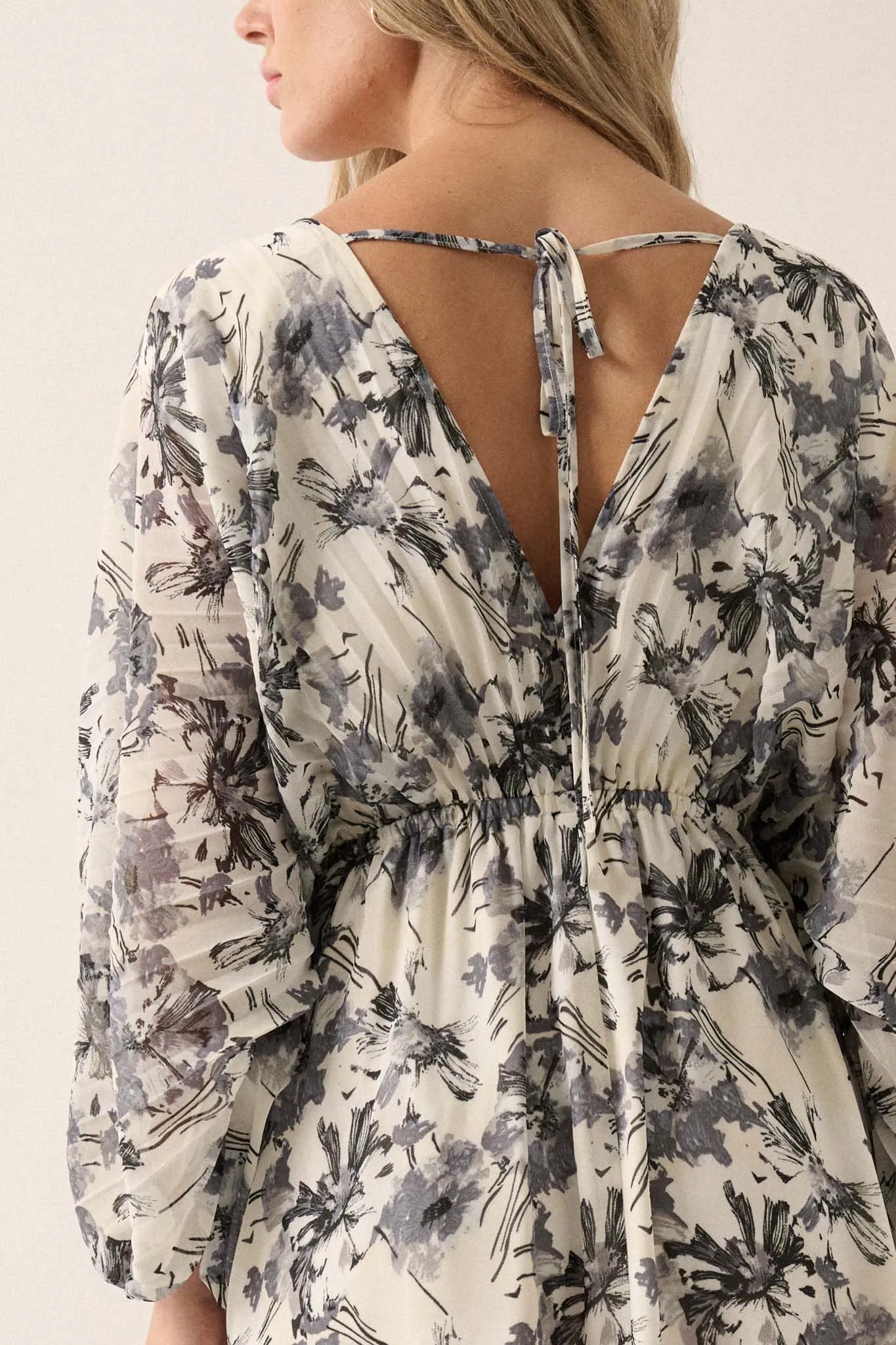 Silver Shadows Floral Chiffon Kimono Mini Dress