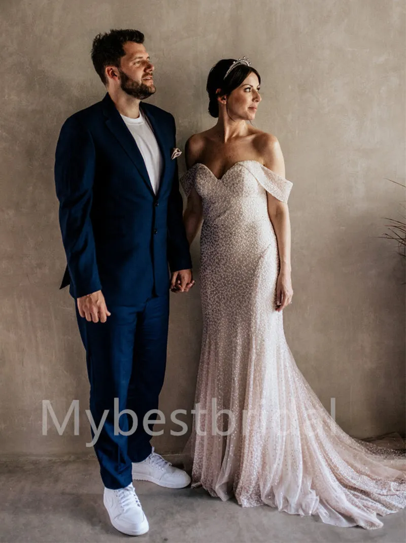 Simple Sweetheart Off-shoulder Mermaid Wedding Dresses, WDY0254