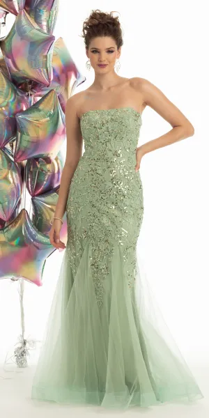Strapless Embroidered Mermaid Dress with Mesh Godets