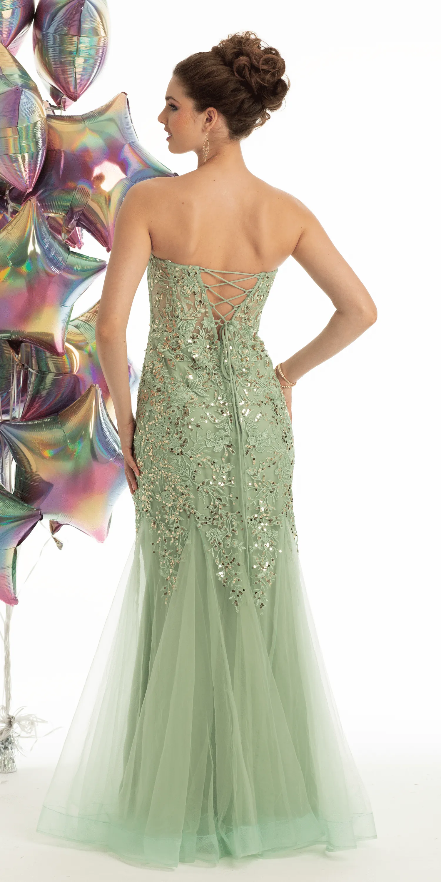 Strapless Embroidered Mermaid Dress with Mesh Godets
