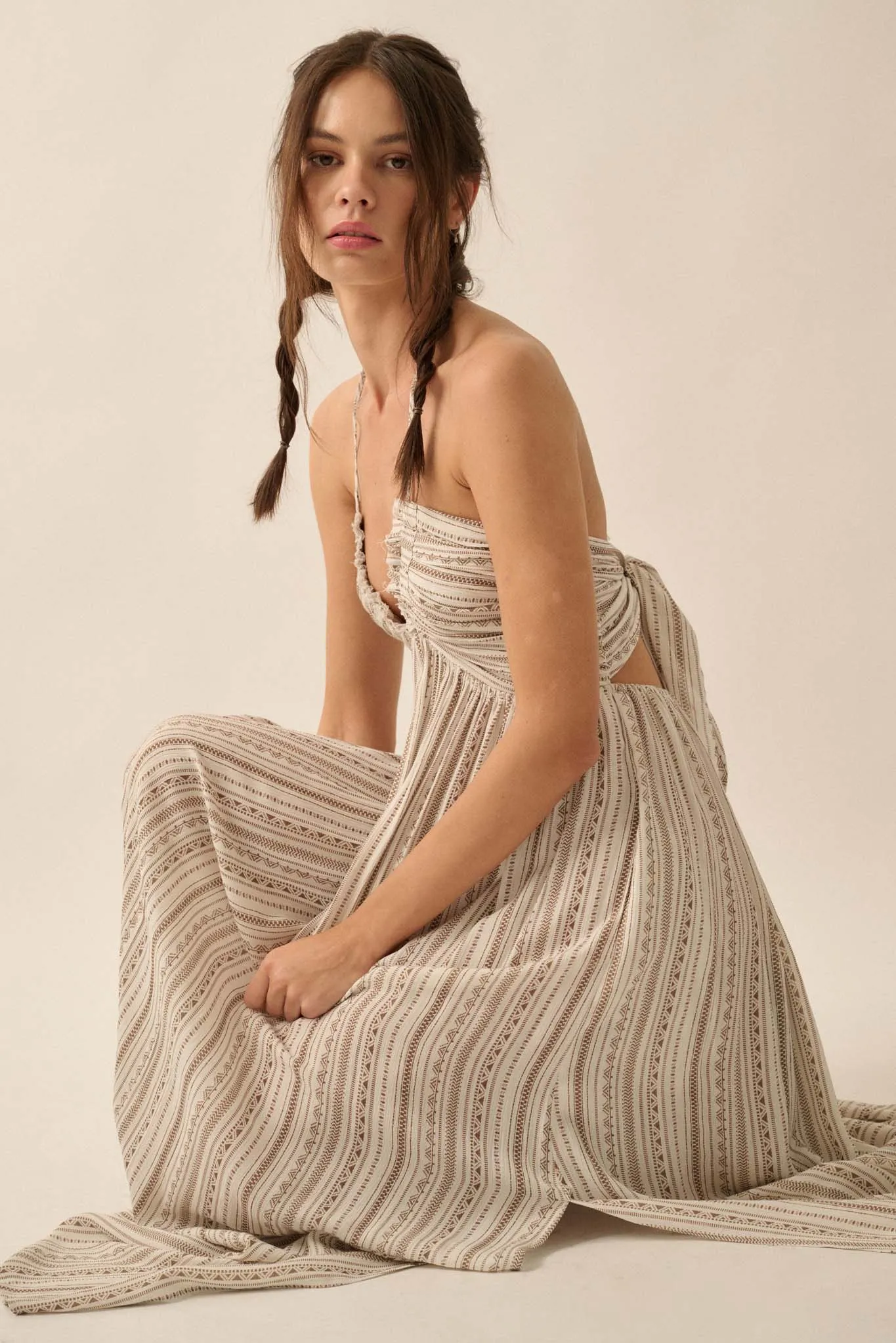 Summer Sojourn Geo-Print Halter Maxi Dress