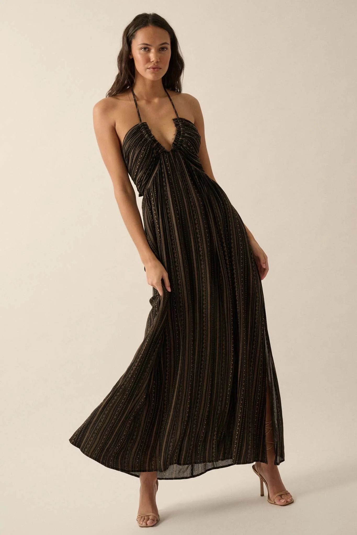 Summer Sojourn Geo-Print Halter Maxi Dress