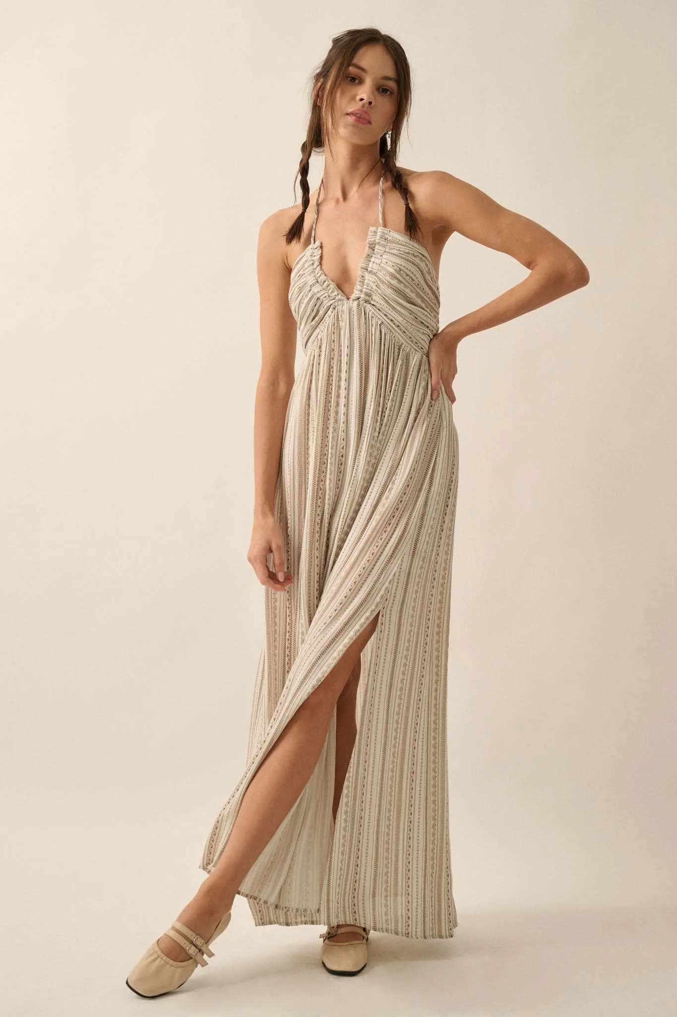 Summer Sojourn Geo-Print Halter Maxi Dress