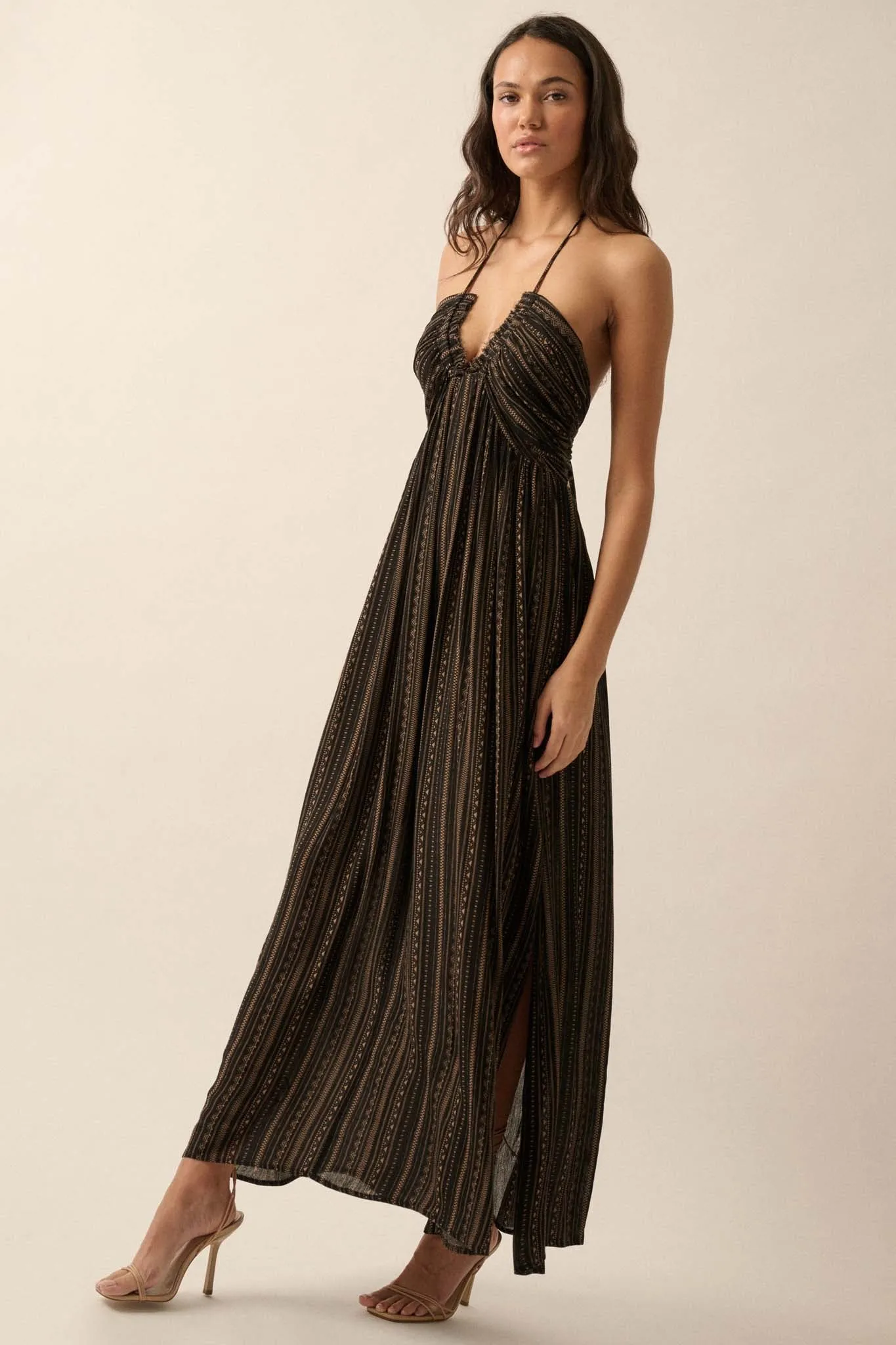 Summer Sojourn Geo-Print Halter Maxi Dress