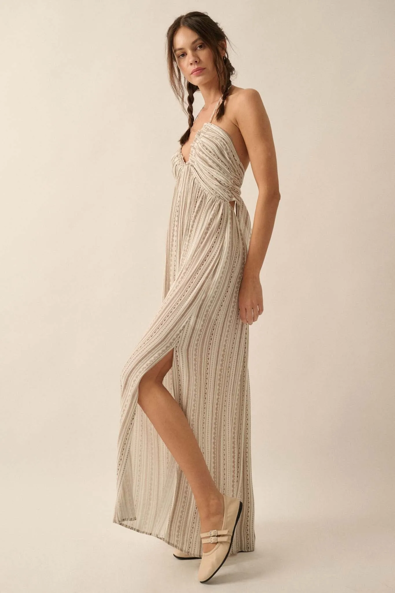 Summer Sojourn Geo-Print Halter Maxi Dress