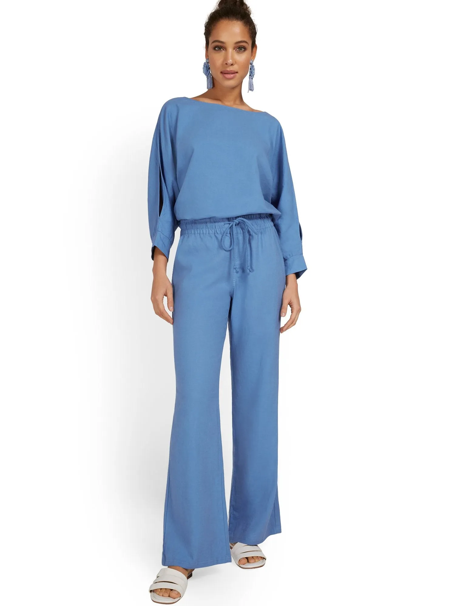 Tall Linen-Blend High-Waisted Drawstring Pant
