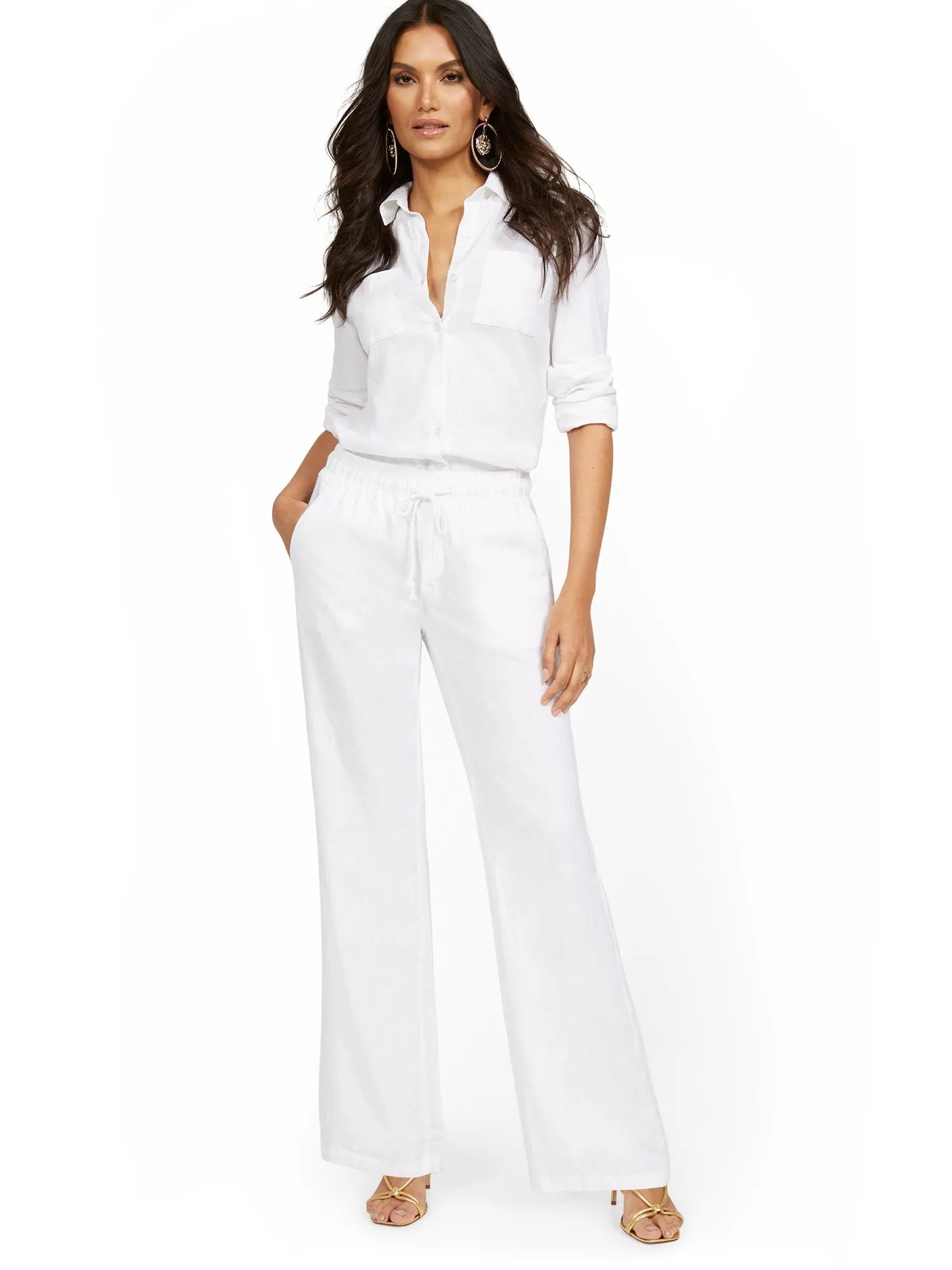 Tall Linen-Blend High-Waisted Drawstring Pant