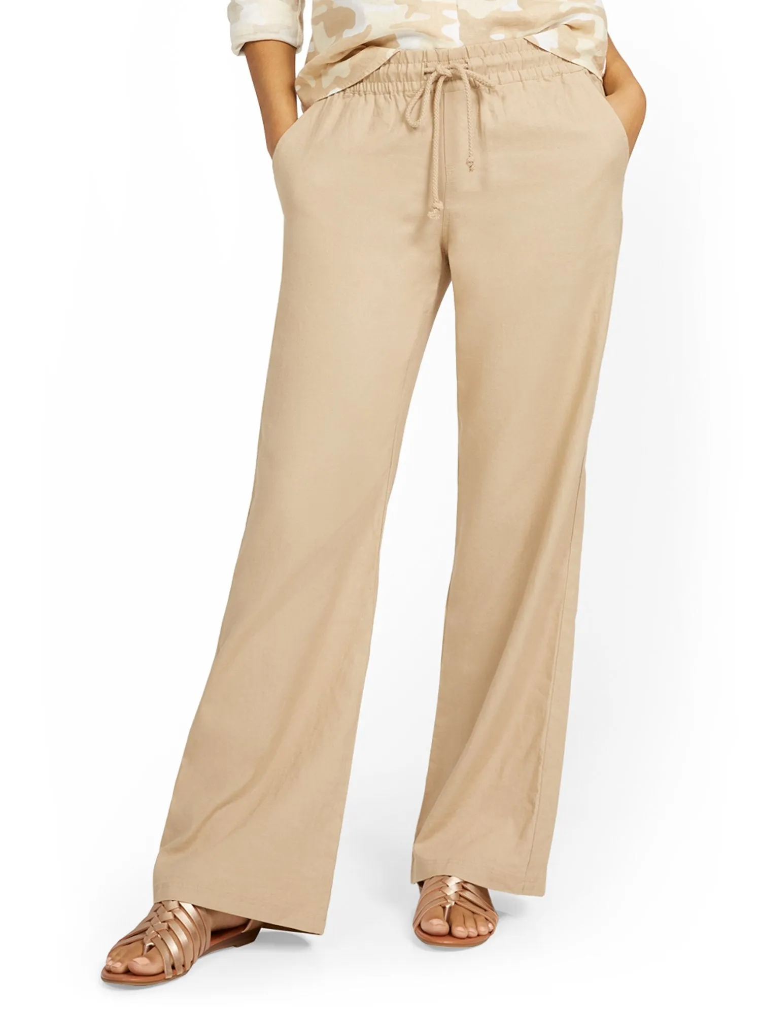 Tall Linen-Blend High-Waisted Drawstring Pant