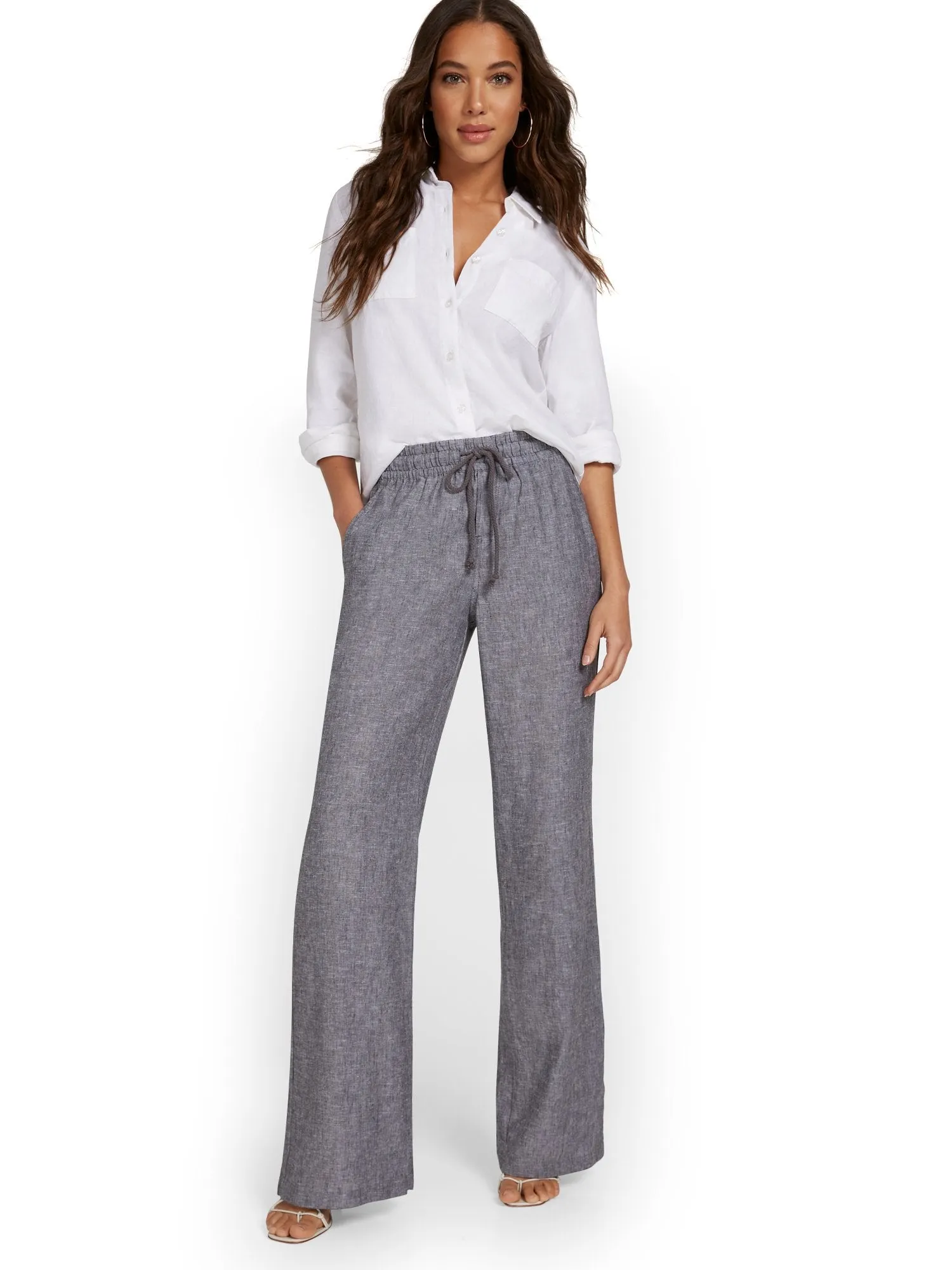 Tall Linen-Blend High-Waisted Drawstring Pant