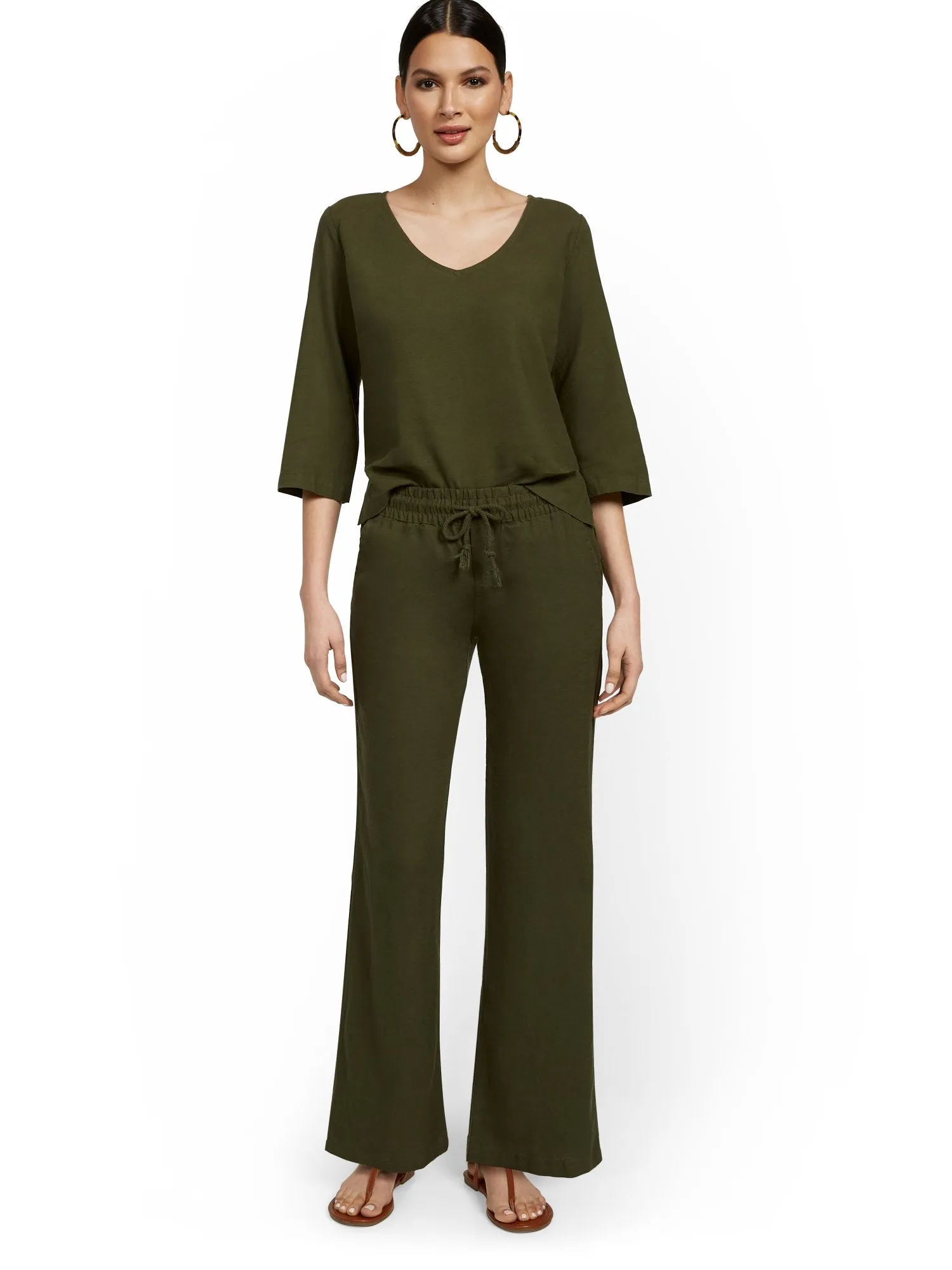 Tall Linen-Blend High-Waisted Drawstring Pant