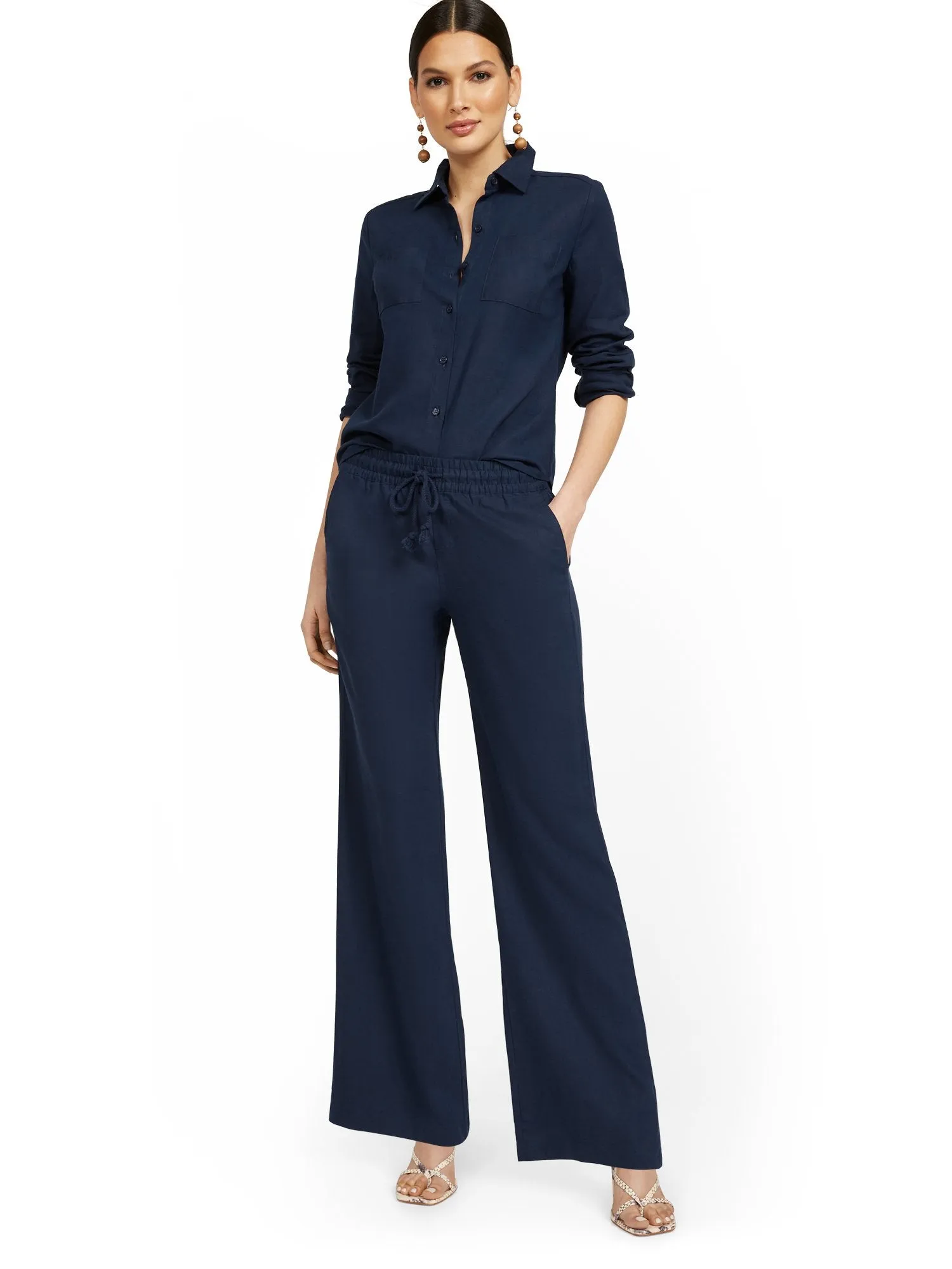 Tall Linen-Blend High-Waisted Drawstring Pant