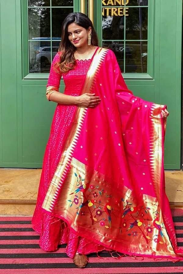 Traditional Pink Long Gown For Wedding