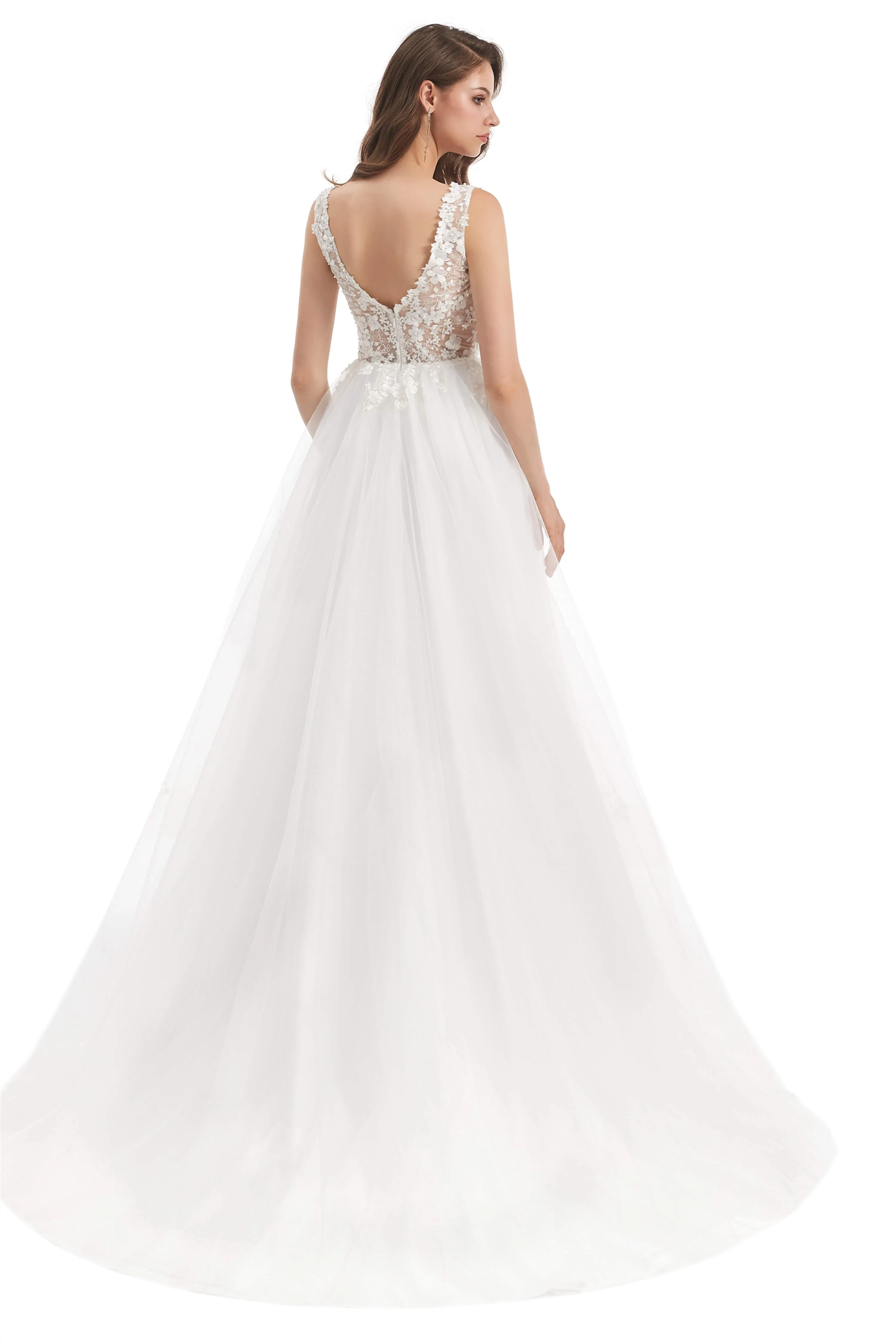 Tulle V-neck Appliques Wedding Dresses