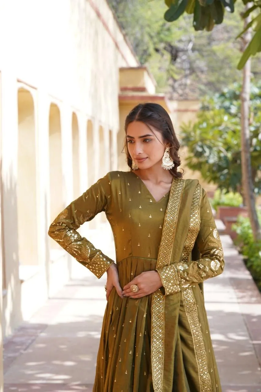 Viscose Cosmos Sequins Zari Sequins Worked Designer Gown