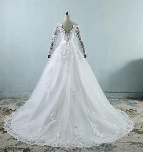 W161 (2),White Sleeves Prewedding Shoot Trail Gown, Size (XS-30 to XL-40)