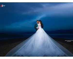 W161 (2),White Sleeves Prewedding Shoot Trail Gown, Size (XS-30 to XL-40)