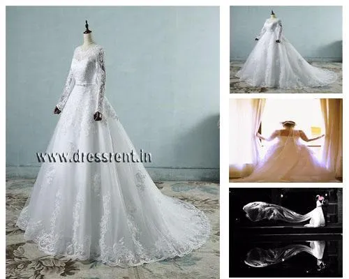 W161 (2),White Sleeves Prewedding Shoot Trail Gown, Size (XS-30 to XL-40)