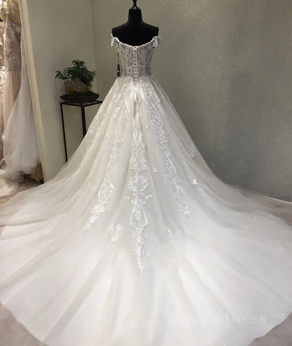 White sweetheart tulle lace applique long prom dress wedding dress