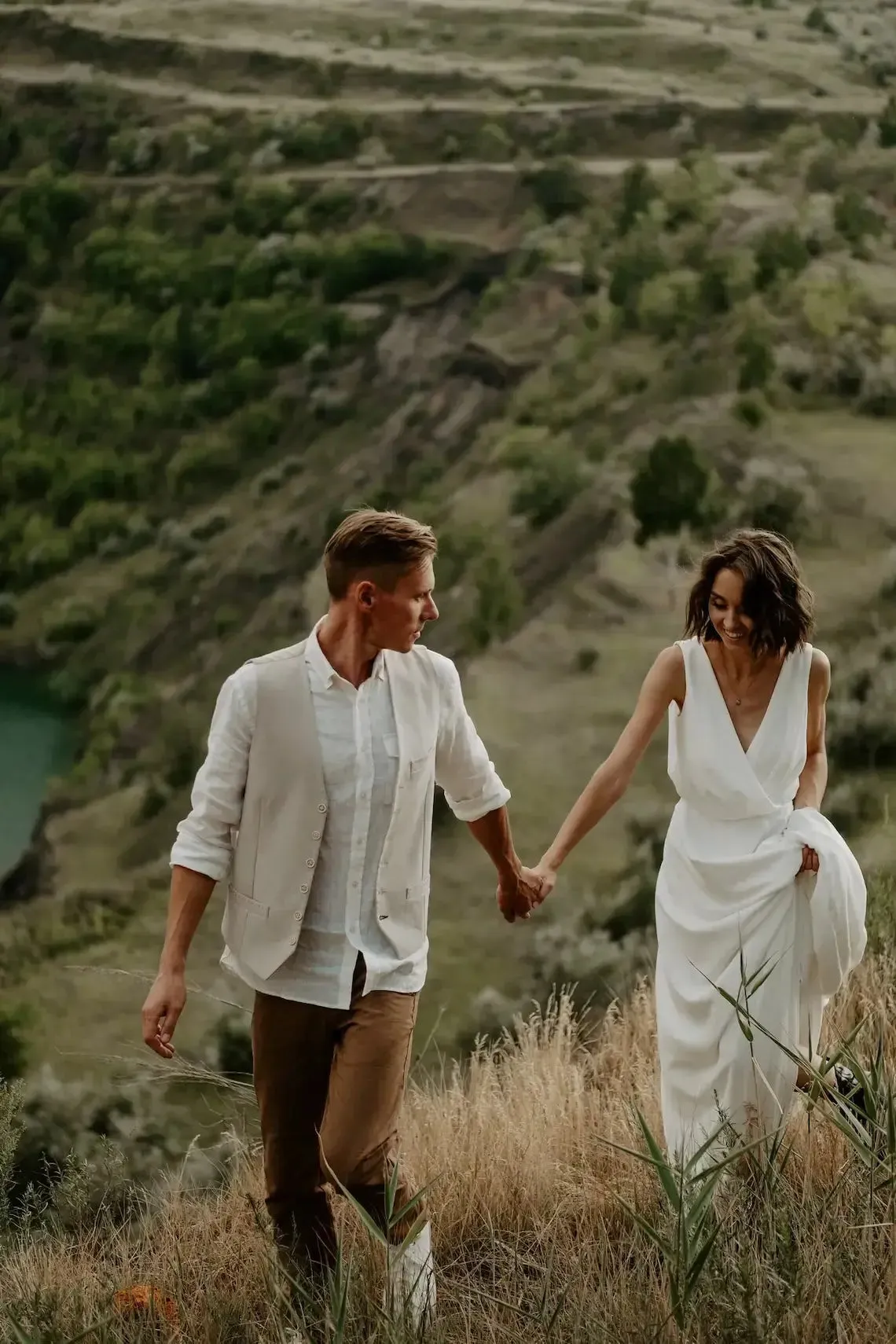 Wrap Top Bohemian Wedding Dress With Lace Sheer Back