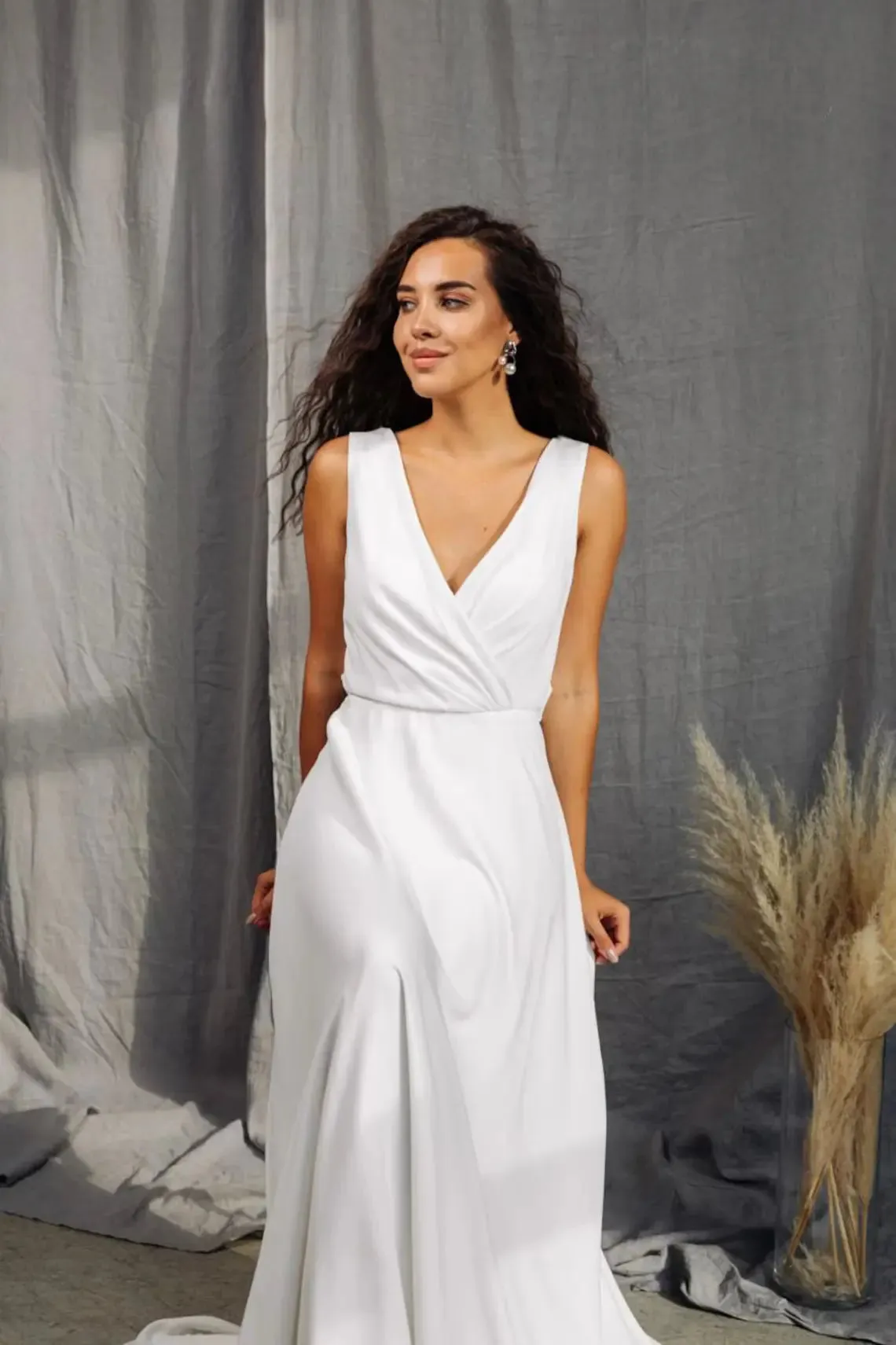 Wrap Top Bohemian Wedding Dress With Lace Sheer Back